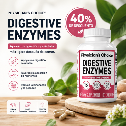 DIGESTIVE ENZYMES 🍽️ Disfruta tus comidas sin la incómoda sensación de pesadez e inflamación