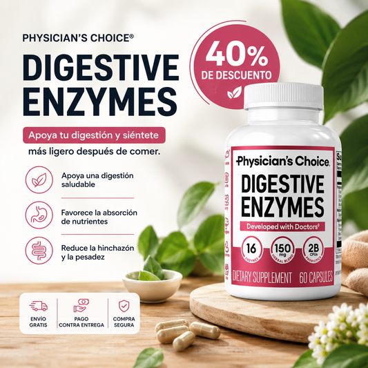 DIGESTIVE ENZYMES 🍽️ Disfruta tus comidas sin la incómoda sensación de pesadez e inflamación
