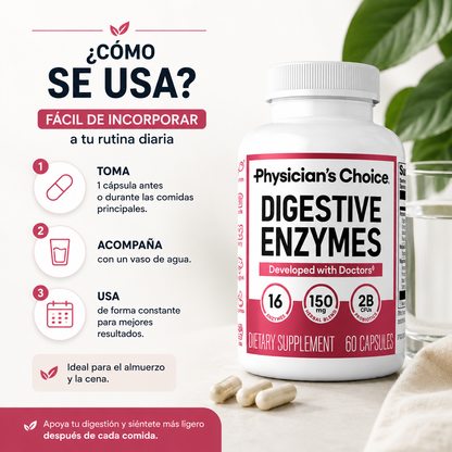 DIGESTIVE ENZYMES 🍽️ Disfruta tus comidas sin la incómoda sensación de pesadez e inflamación