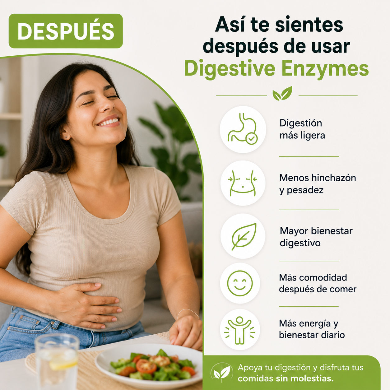 DIGESTIVE ENZYMES 🍽️ Disfruta tus comidas sin la incómoda sensación de pesadez e inflamación