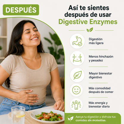 DIGESTIVE ENZYMES 🍽️ Disfruta tus comidas sin la incómoda sensación de pesadez e inflamación