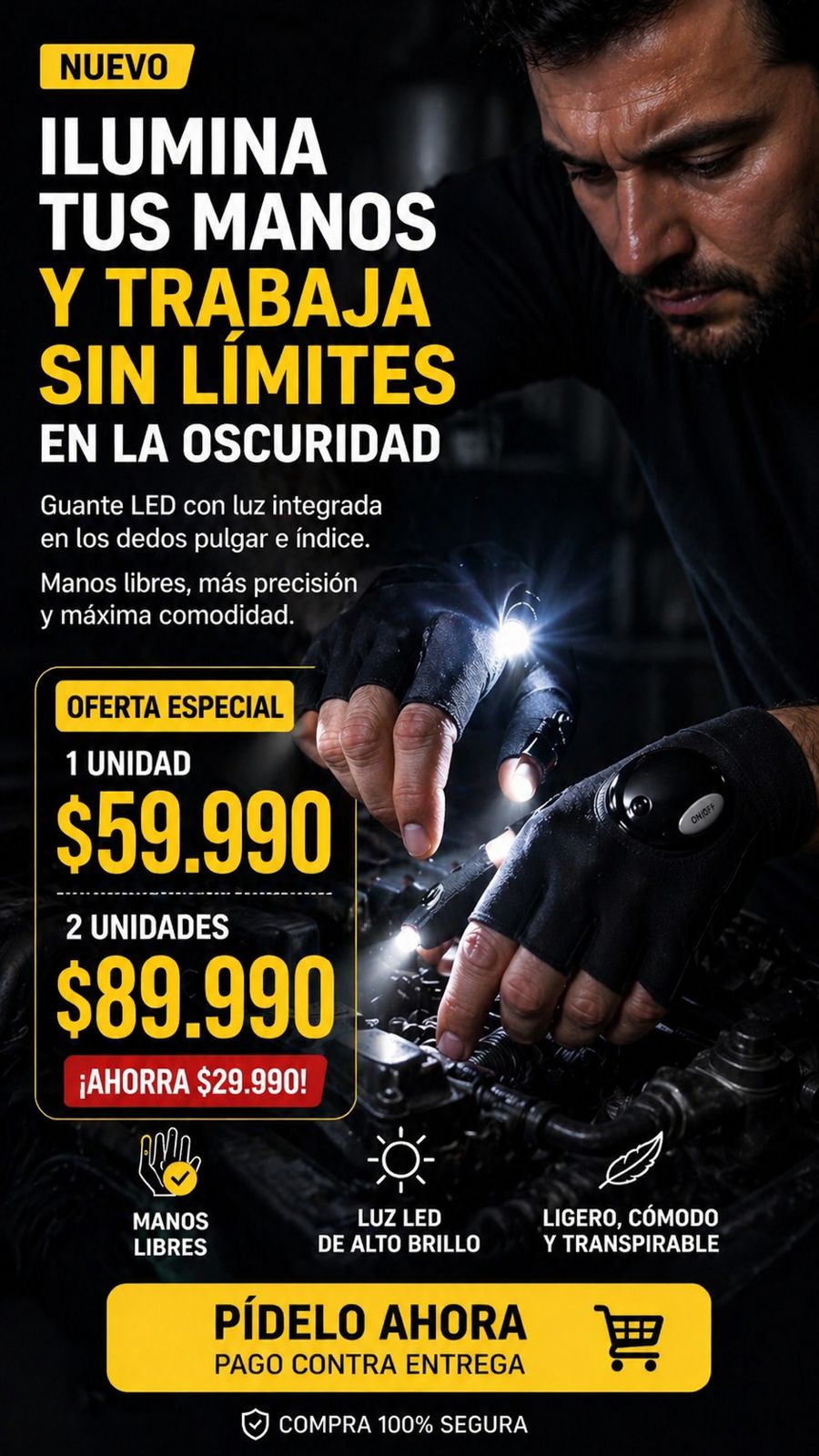 Guante Linterna Luz Led
